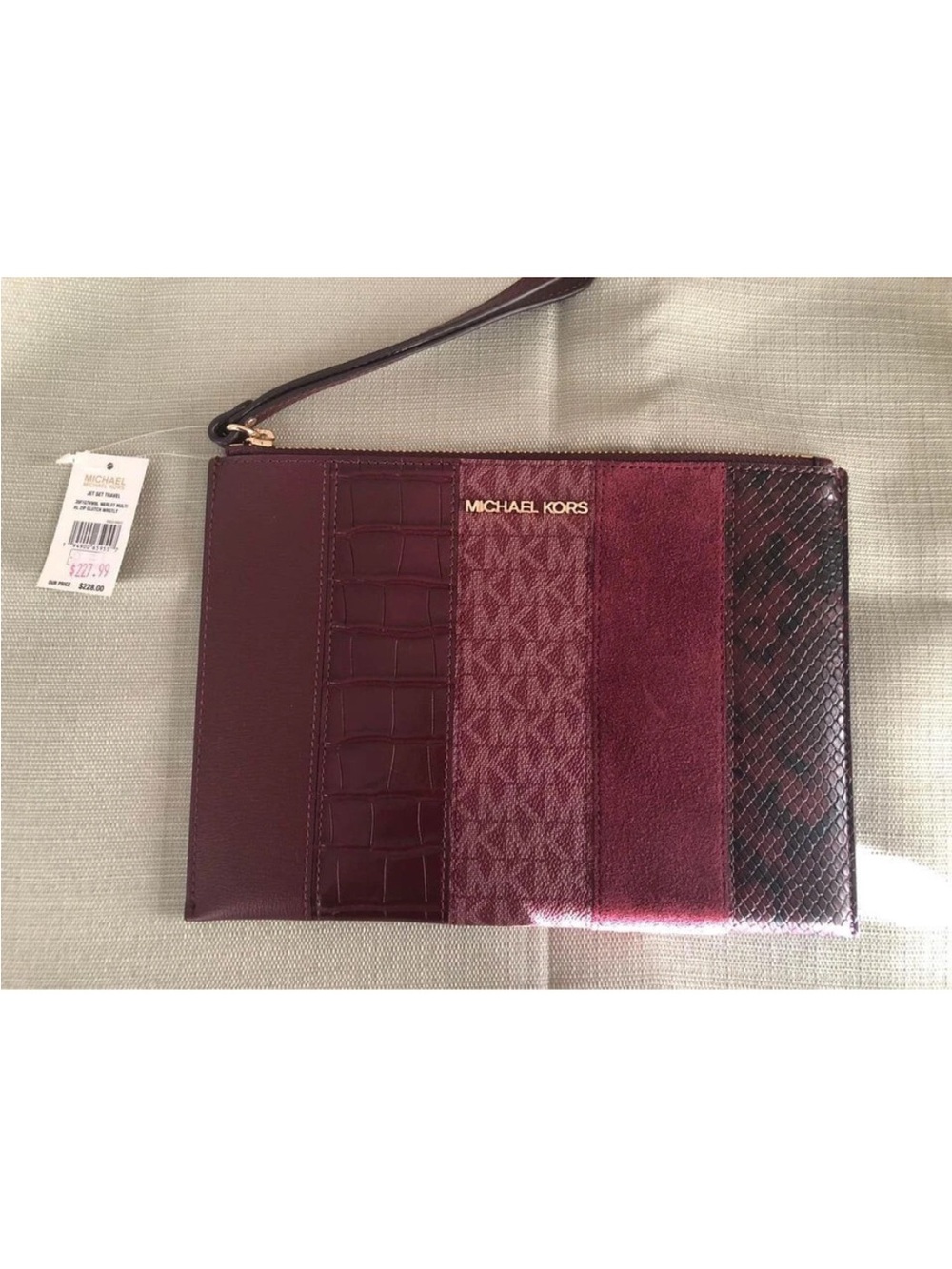 Michael Kors Merlot Multi Leather Zip Clutch Wristlet